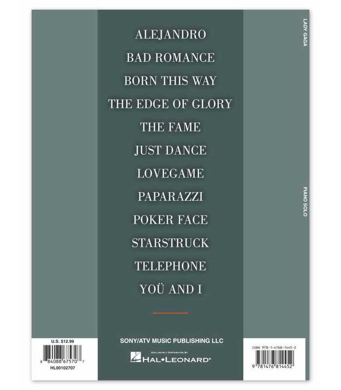 Lady Gaga 12 Favourites Piano Solo HL book's back cover