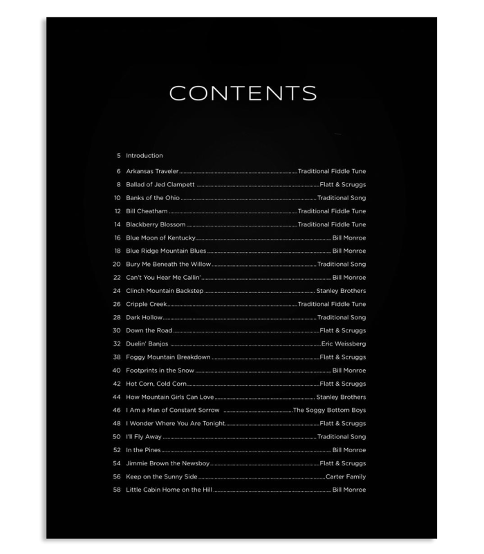 Table of contents of the book First 50 Bluegrass Solos You Should Play on Guitar HL