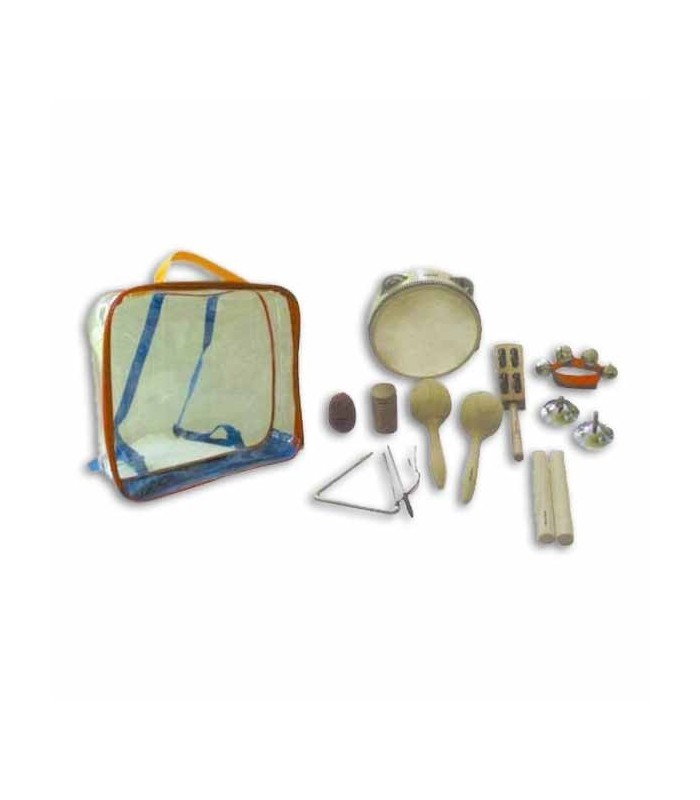 Photo of instruments and case of percussion kit Honsuy 46550