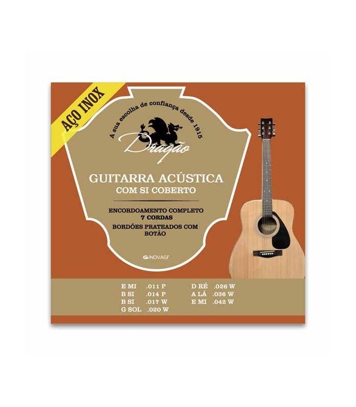 Dragão Acoustic Guitar String Set 082 Steel Superior B Bass Button 7 Inox