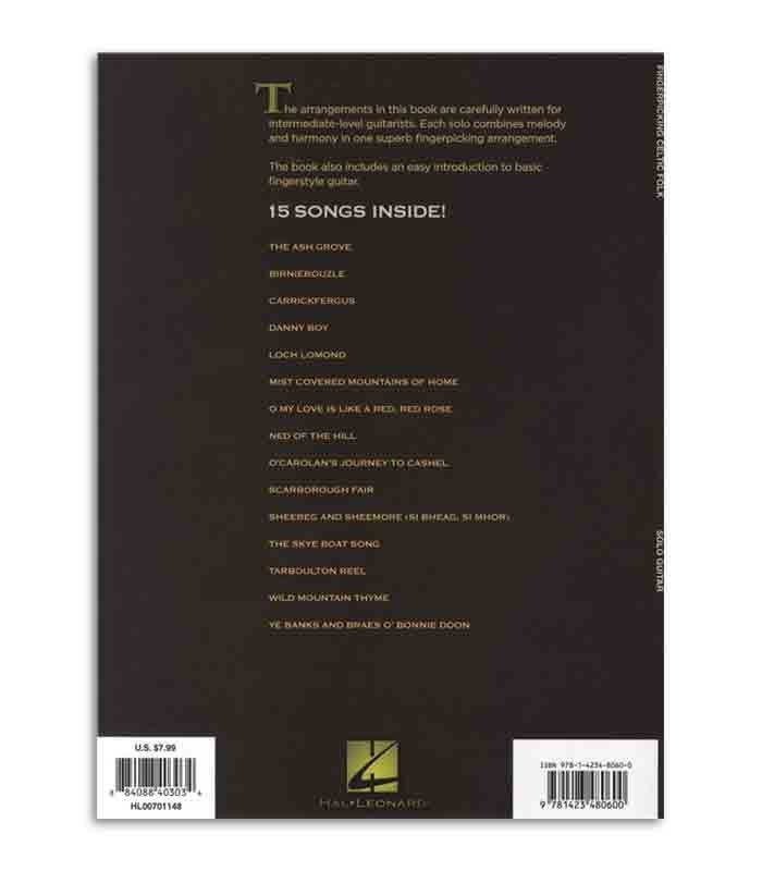 Back cover of book Fingerpicking Celtic Folk 15 Songs