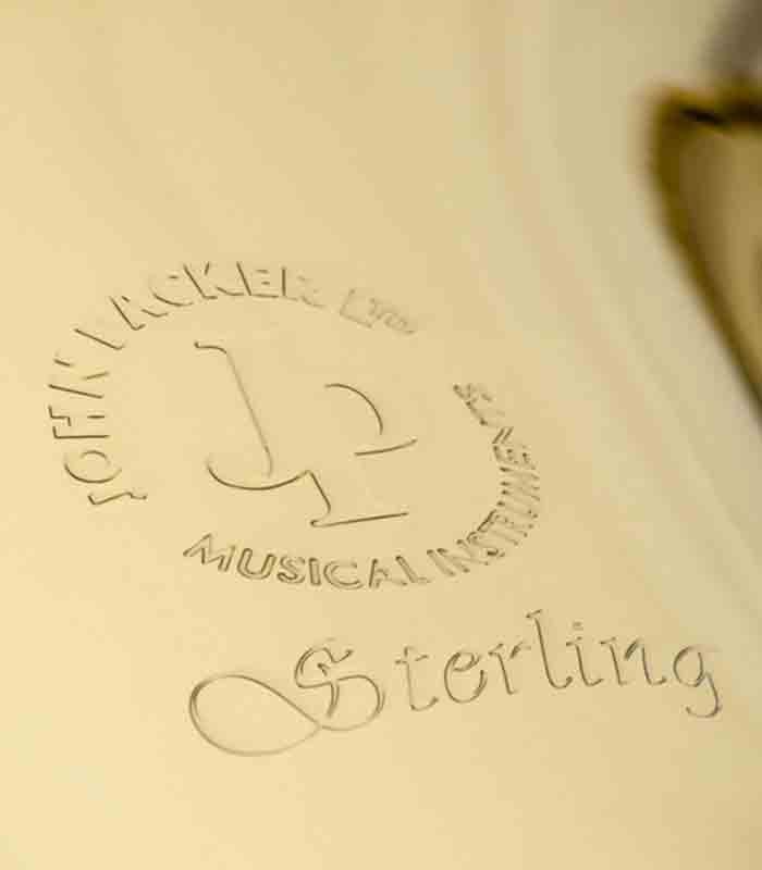 Photo detail of the logo on the John Packer Tuba JP379B Sterling