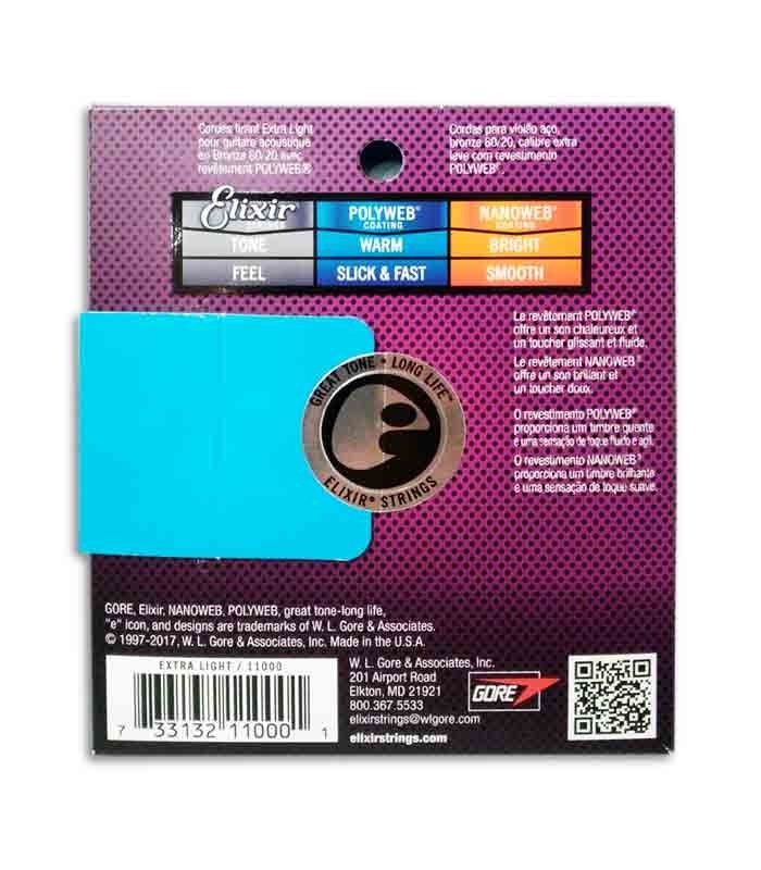 String Set Elixir 11000 Acoustic Guitar Bronze Polyweb Extra Light
