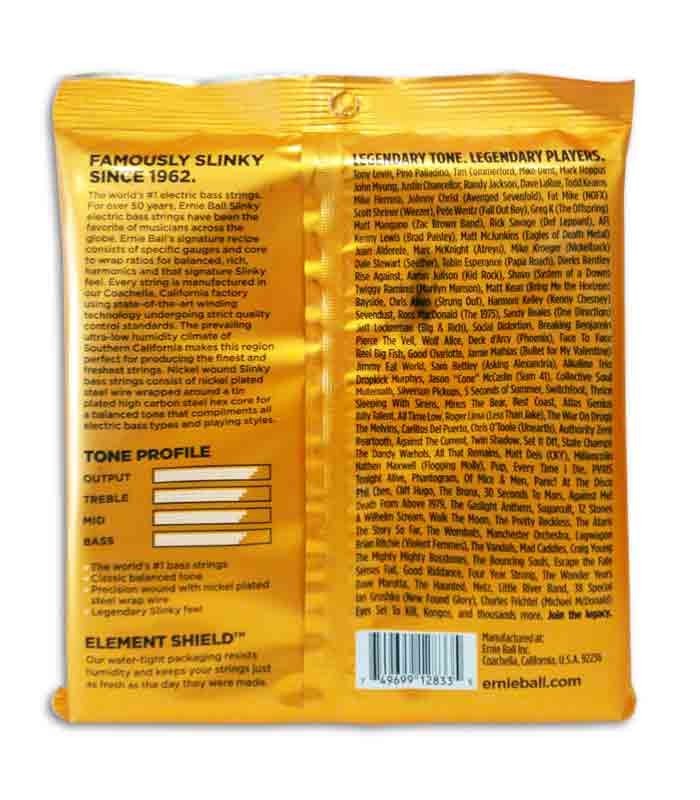 Back of package of string set Ernie Ball 2833 for Bass