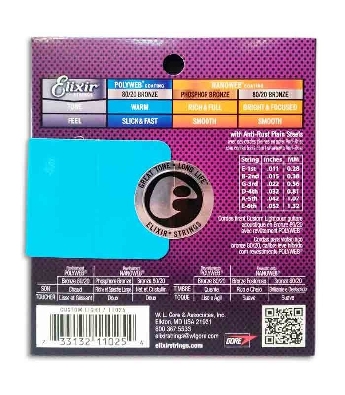 String Set Elixir 11025 Acoustic Guitar Bronze Polyweb Extra Light